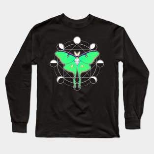 Moon Phase Luna Moth in Color Long Sleeve T-Shirt